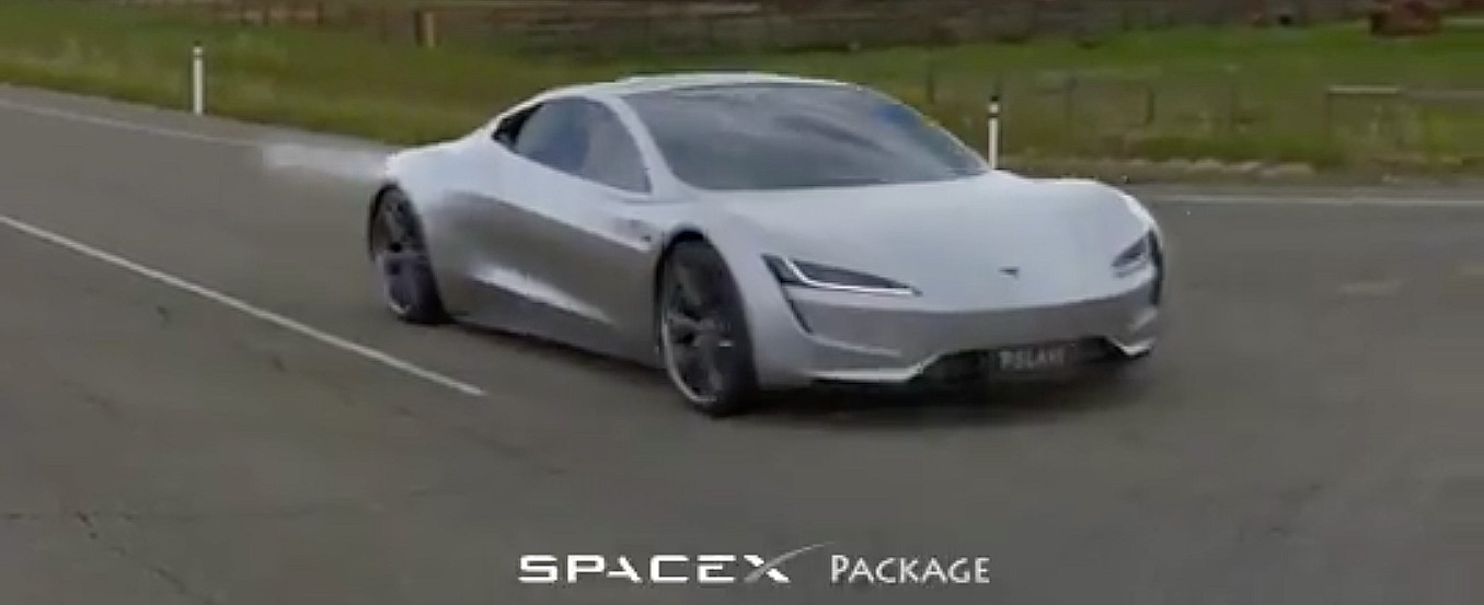 1.1-секундный запуск пакета Tesla Roadster SpaceX на 0-60 миль в час визуализируется в концептуальном видео