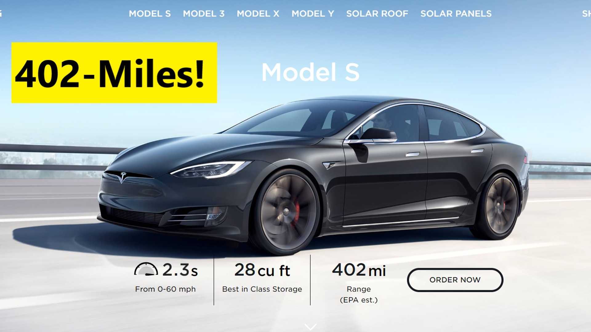 Tesla Model S становится первым в мире электромобилем на 400 миль