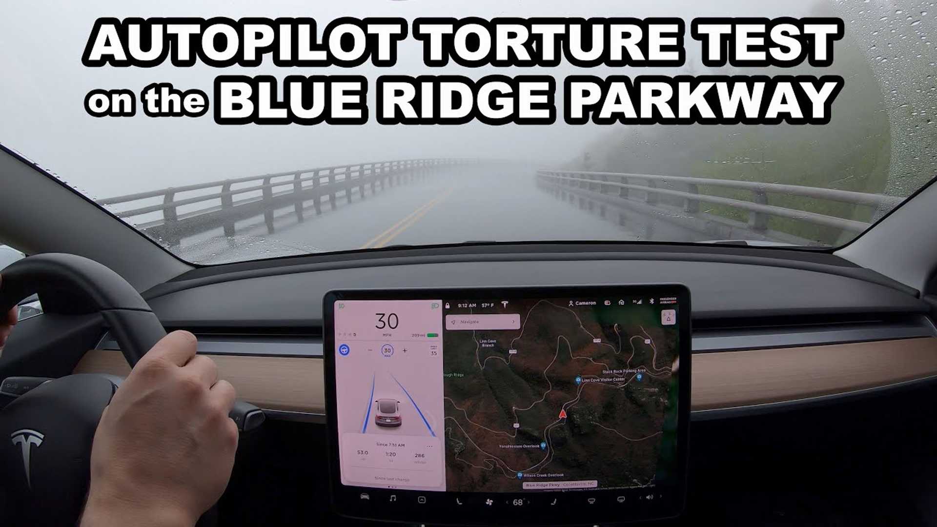 Часы Tesla Model 3 Drive Blue Ridge Parkway на автопилоте, без посторонней помощи