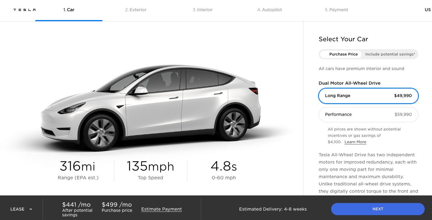 Tesla Model Y теперь доступна за $ 499 в месяц через новую лизинговую программу