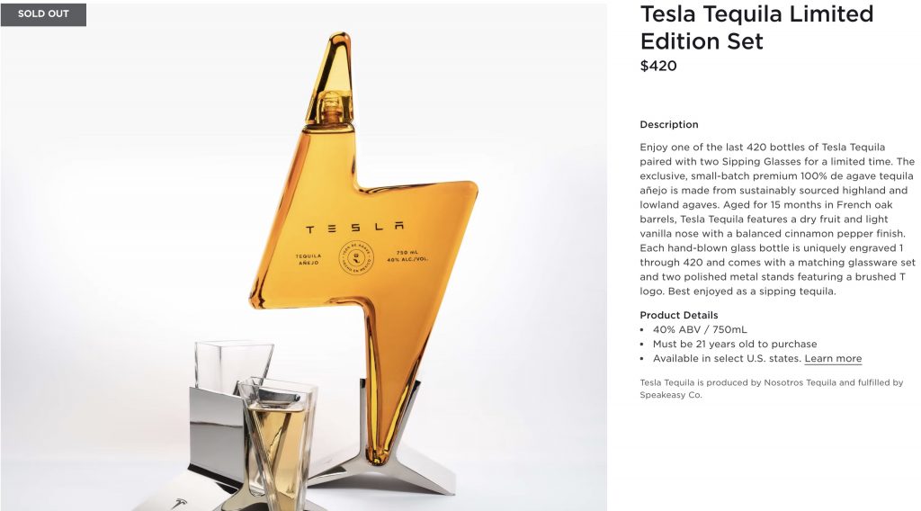 Бутылка Tesla Tequila ограниченного выпуска, стеклянный набор распродан молниеносно