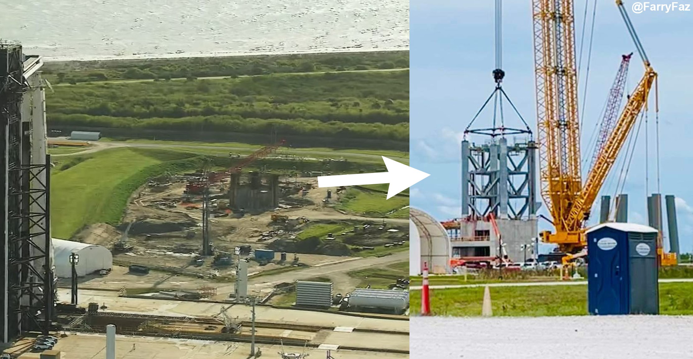 SpaceX начинает штабелировать стартовую башню Florida Starship