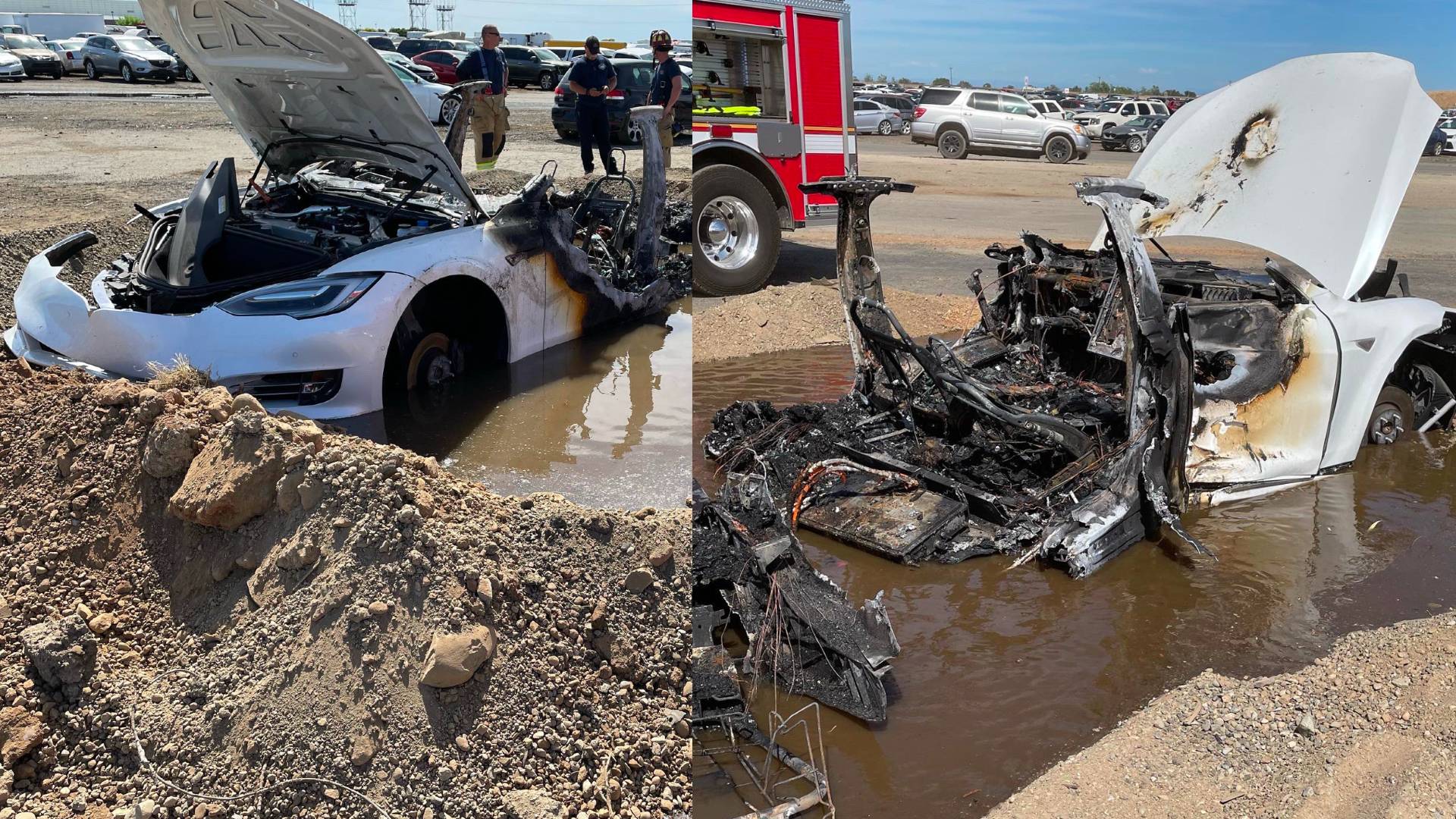 Tesla загорелась на свалке в Сакраменто через три недели после аварии