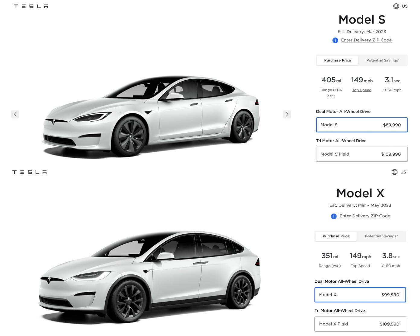Tesla Model X 및 Model S, 미국에서 가격 인하