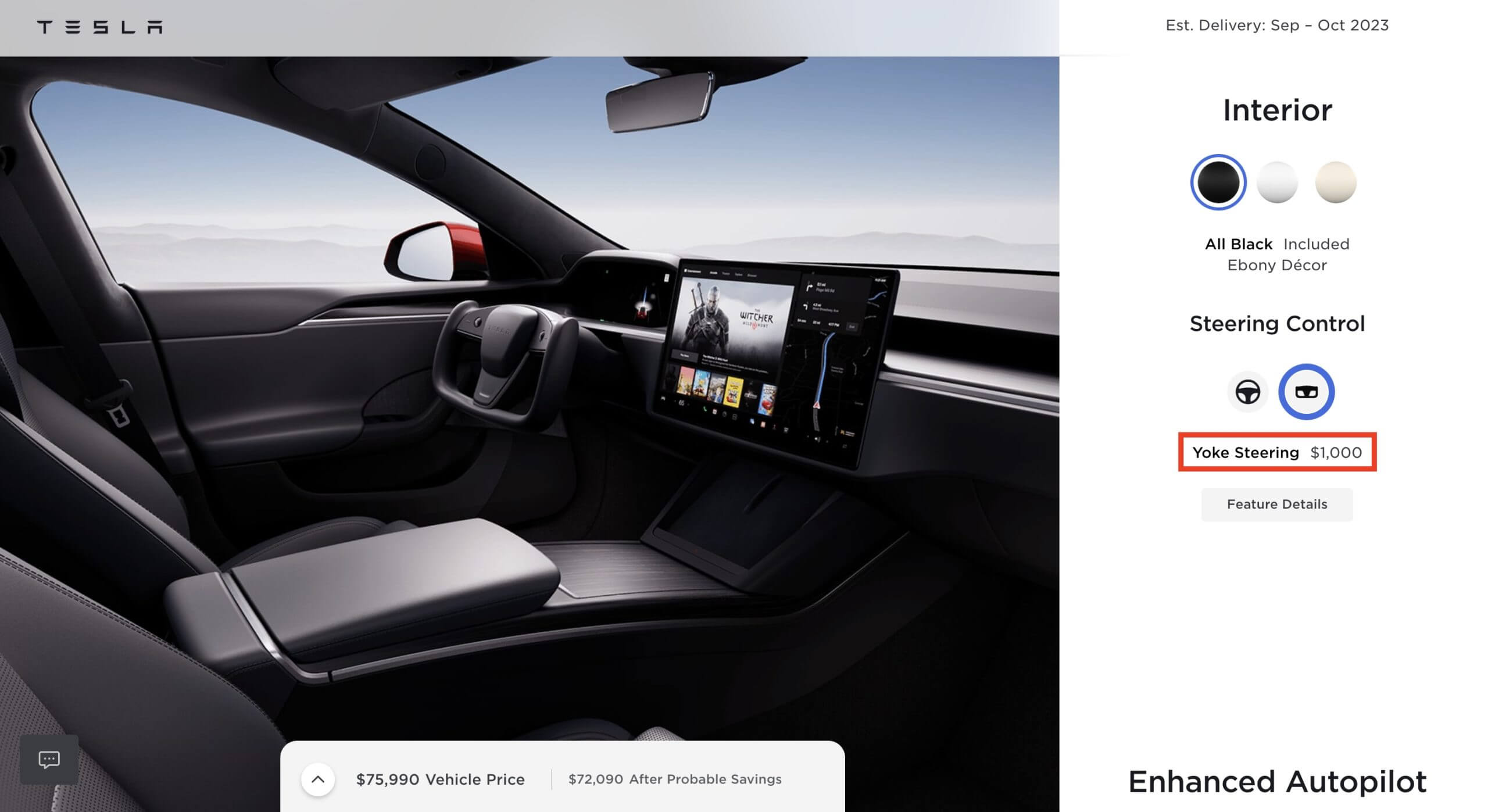 Kemudi kuk Tesla Model S dan Model X kini menjadi pilihan $1,000