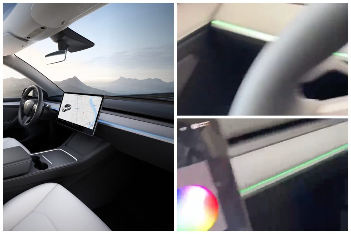 De wijzigingen in het ontwerp van de omgevingsverlichting van Tesla Model Y onthuld in gelekte video